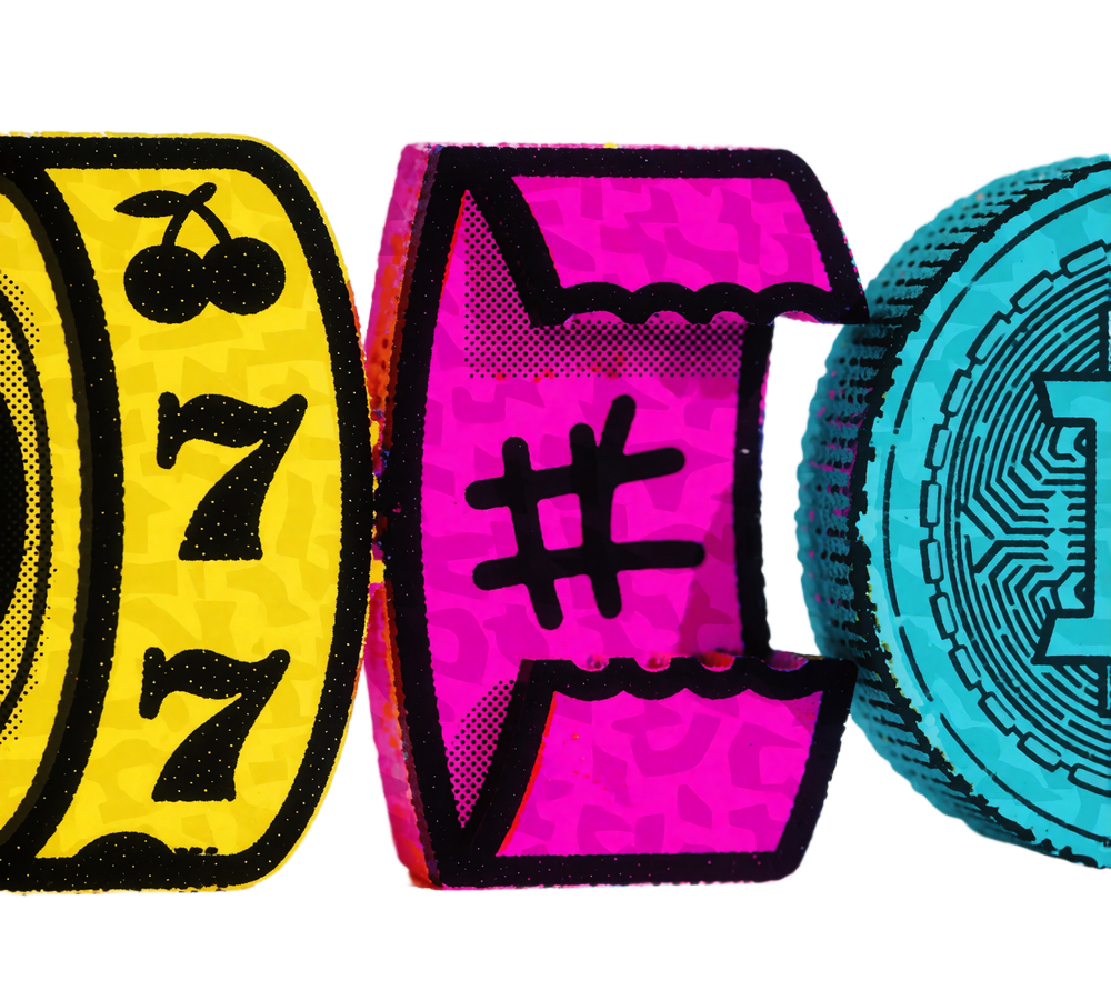 Pop-Art-Symbole f&uuml;r die drei Bonus-Tracks bei BetScore: Slot-Walze, Wettschein und Krypto-Coin als Wege ins Willkommenspaket