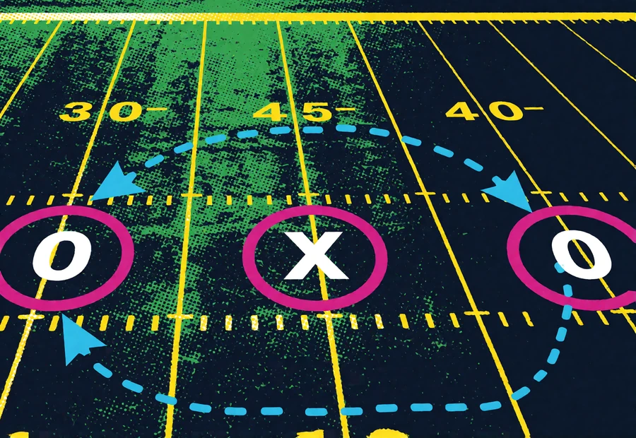 Playbook-Grafik im Pop-Art-Stil mit Spielfeldlinien und markierten Zonen zur Einordnung der NFL-Wettm&auml;rkte